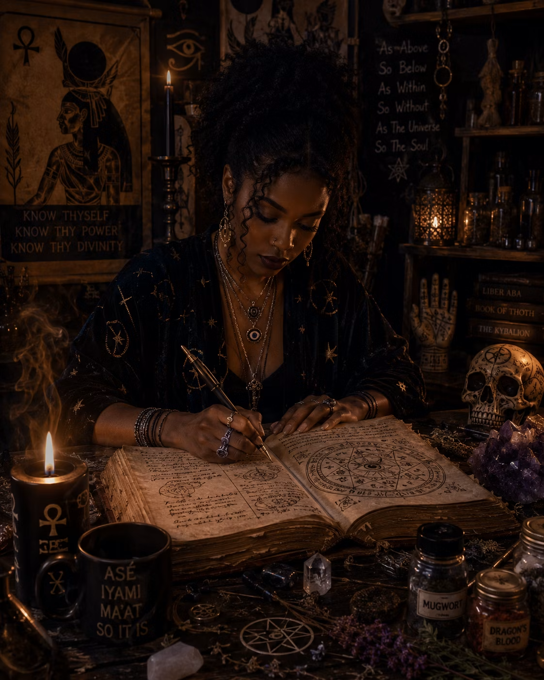 A scribe inscribing the sacred grammar by candlelight